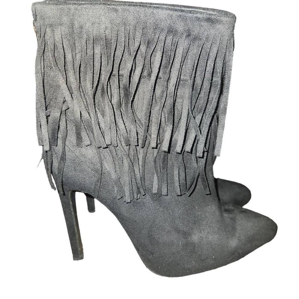 Herstyle Black Suede Fringe Ankle Stiletto Heel Boots Size 9